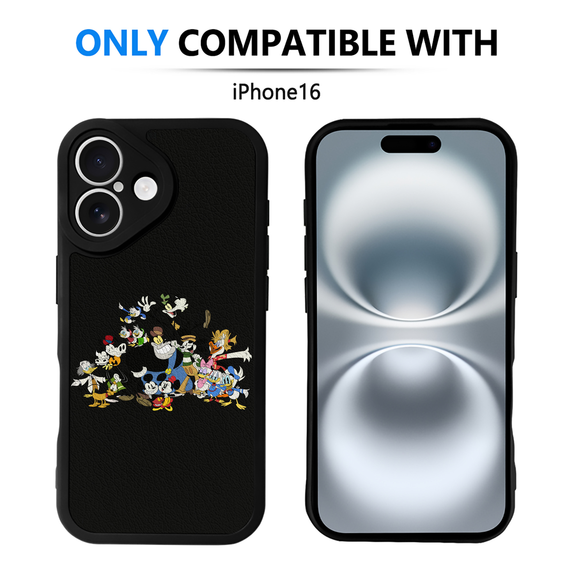 （画像用） ミッキーマウス Mickey Mouse 【iPhone 16シリーズ対応】シリコンスマホケース（レザー調） 材質：シリコン